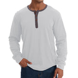 Men's Casual Colorblock Round Neck Button Neck Long Sleeve T-Shirt 30916232Y