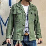 Men's Casual Outdoor Cotton Washed Distressed Lapel Single Breasted Shirt Jacket 24500367M