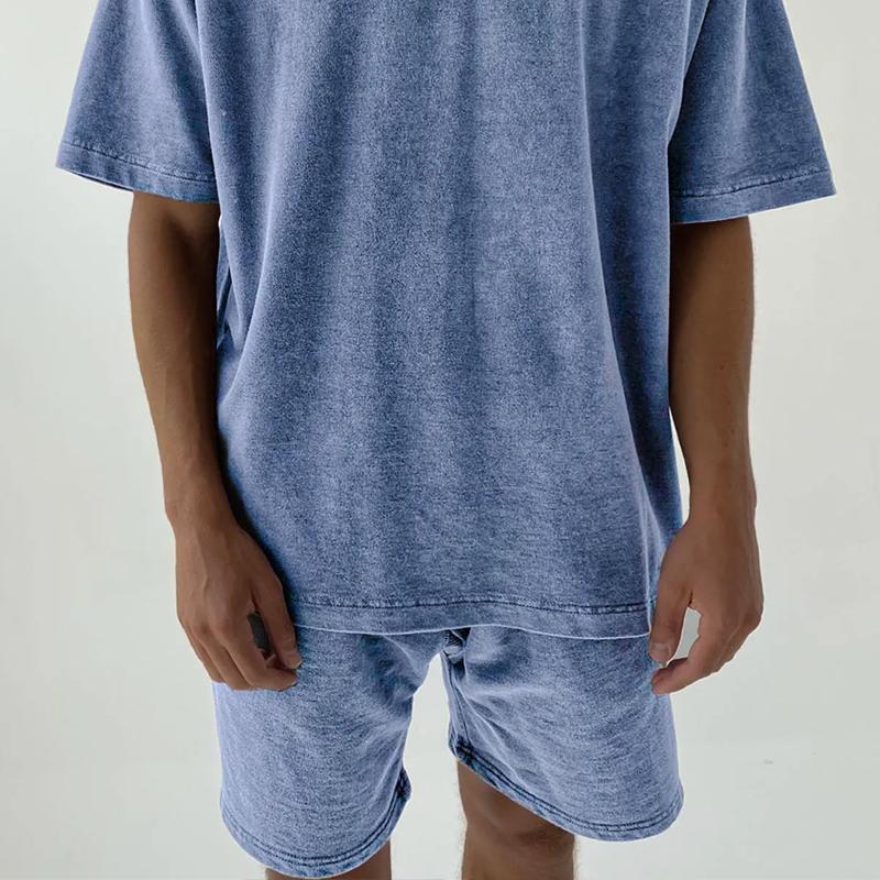 Men's Fashion Solid Color Round Neck Short Sleeve T-shirt Shorts Casual Set 49830742Z