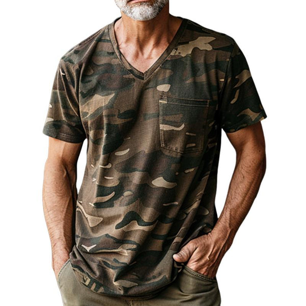 Men's Retro Camo V-Neck Short Sleeve T-Shirt 73326722X