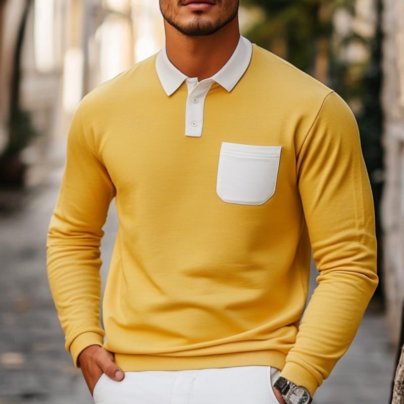 Men's Colorblock Long Sleeve Polo Neck Sweatshirt 88462829Y