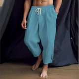 Men's Solid Loose Cotton And Linen Elastic Waist Casual Pants 97893323Z