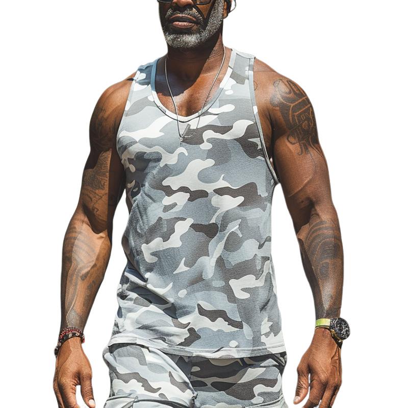 Men's Casual Sports Crew Neck Camouflage Tank Tops 54309070X