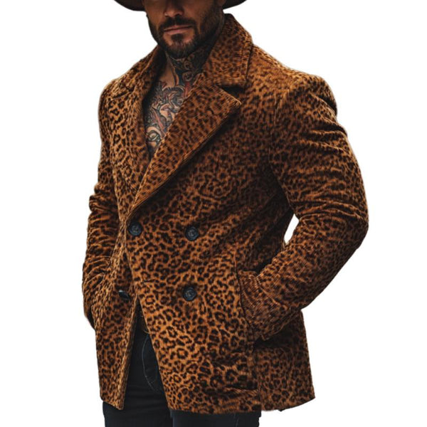 Men's Vintage Leopard Corduroy Lapel Double Breasted Blazer 85967698Y