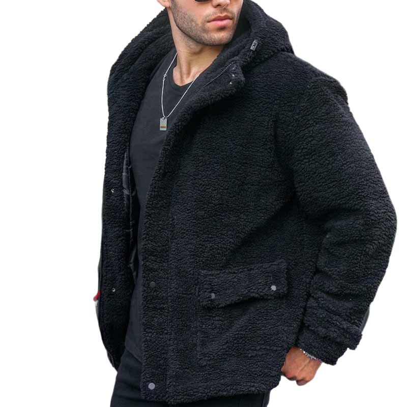 Men's Retro Hooded Thick Polar Fleece Jacket 33443318F