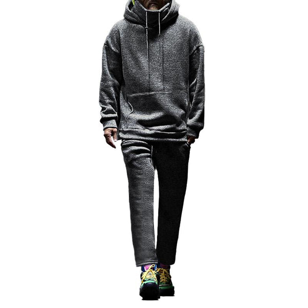 Men's Fleece Thickened Loose Personality Casual Sports Hoodie Trousers Set 02047089Z