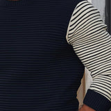 Men's Casual Striped Colorblock Knitted Crew Neck Slim Fit Sweater 07230208Y