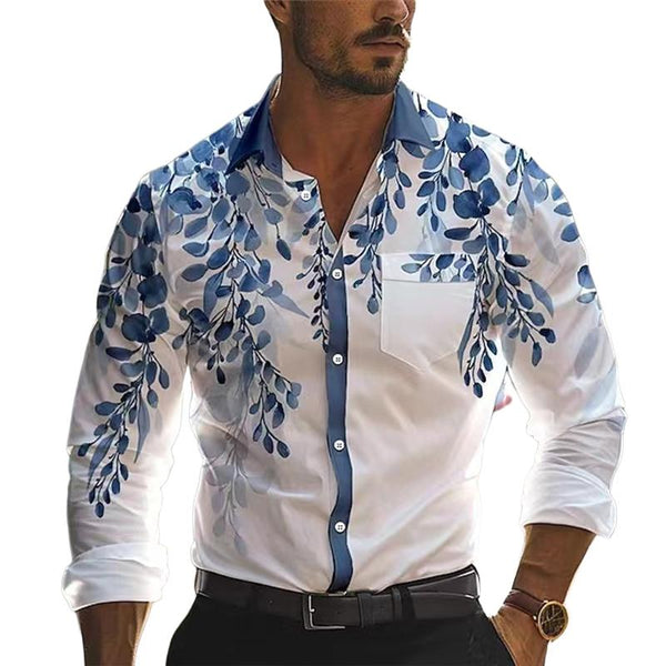 Men's Leaf Print Long Sleeve Lapel Shirt 23977776X
