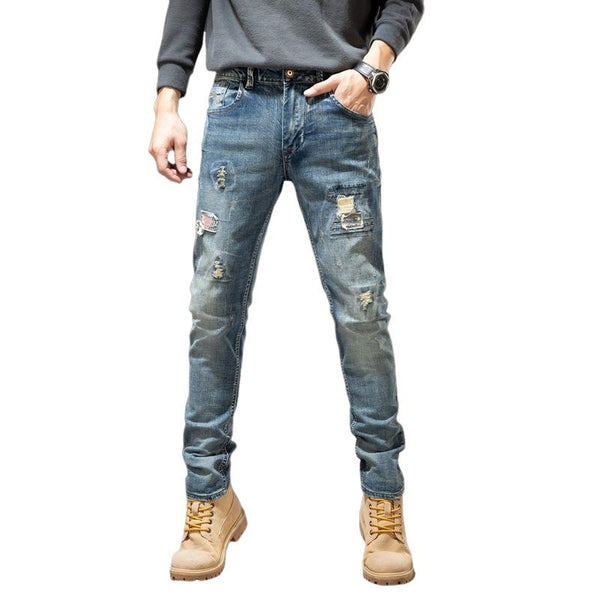 Men's Retro Distressed Hole Straight Casual Jeans 32482390Z