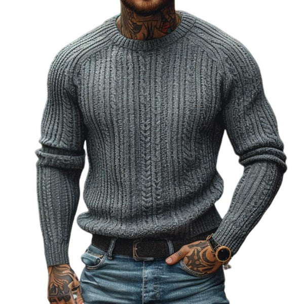 Men's Casual Round Neck Knitted Cable Long Sleeve Slim Fit Pullover Sweater 74890025M