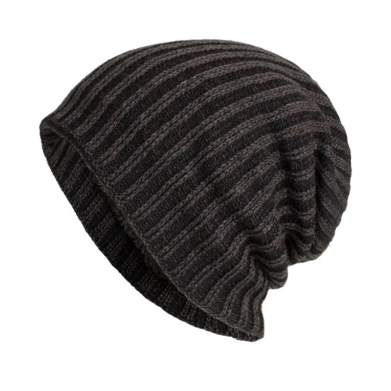 Men's Retro Two-tone Vertical Stripes Cable Flannel Lining Warm Knitted Hat 91885808Y