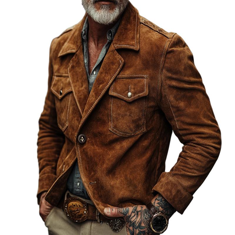 Men's Vintage Casual Suede Pocket Lapel Jacket 28369683TO