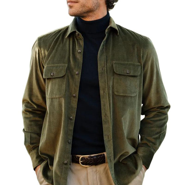 Men's Army Green Fine Corduroy Button Jacket 70091246U