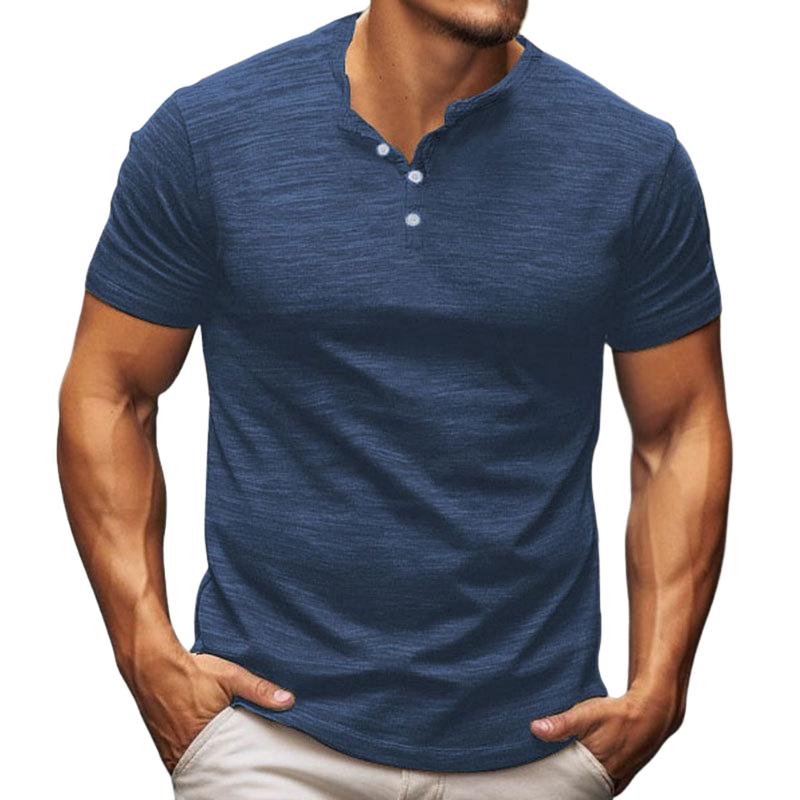 Men's Casual Cotton Blend Breathable Henley Neck Short Sleeve T-Shirt 52584377M