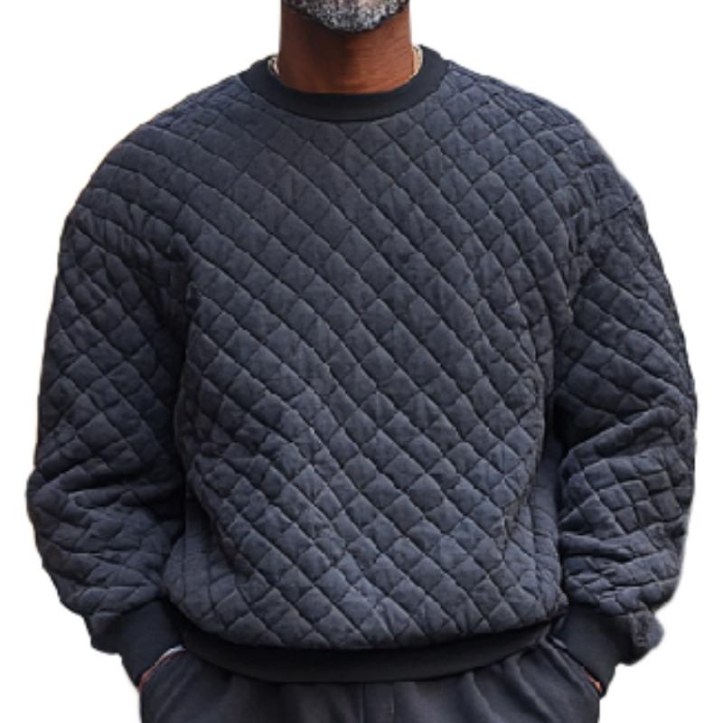 Men's Classic Crew Neck Quilted Air Layer Sweatshirt and Multi-Pocket Casual Pants Two-Piece Set 73022244F