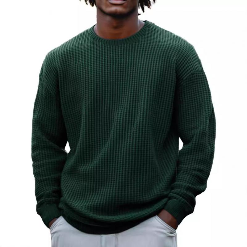 Men's Solid Color Waffle Round Neck Long Sleeve Sweatshirt 95420284Z