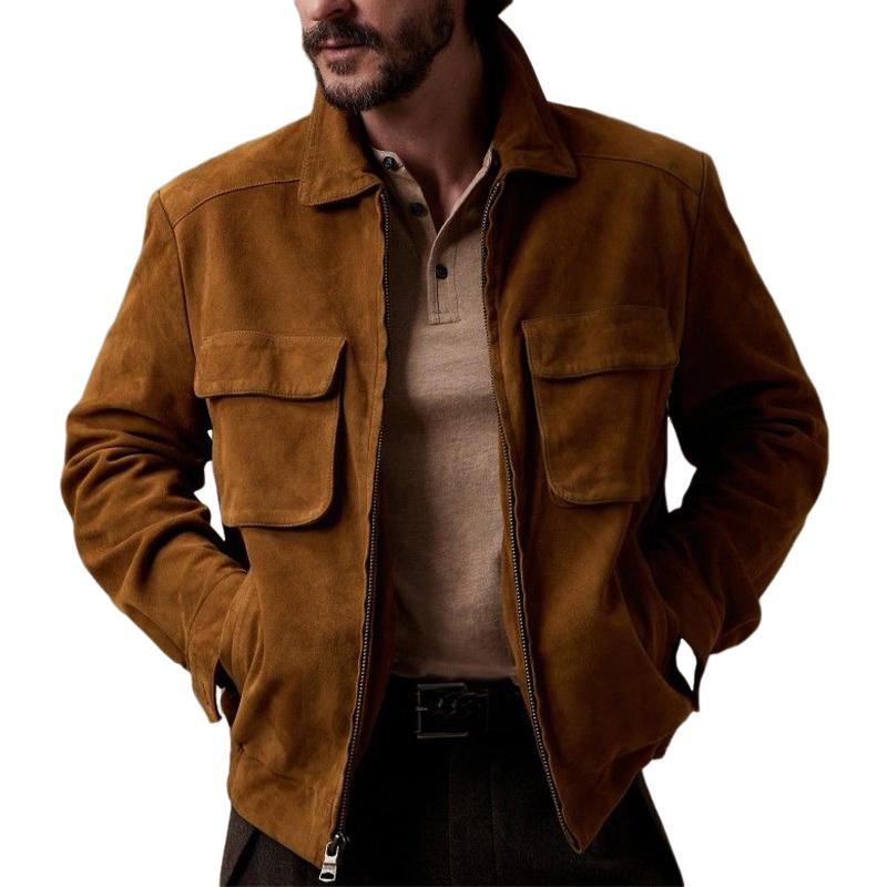 Men's Vintage Suede Lapel Zip-Up Jacket 25388839U