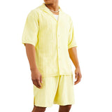 Men's Solid Lapel Short Sleeve Shirt And Shorts Casual Set 72271239Z
