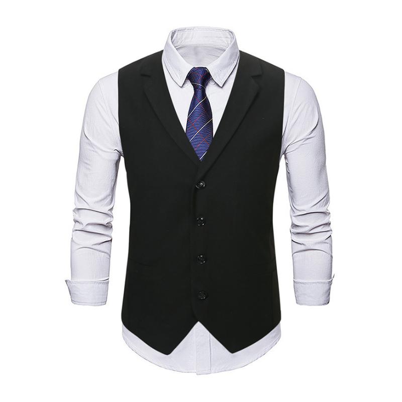 Men's Casual Notch Lapel Single-breasted Slim-fit Suit Vest (Shirt and Tie Excluded) 91085518M