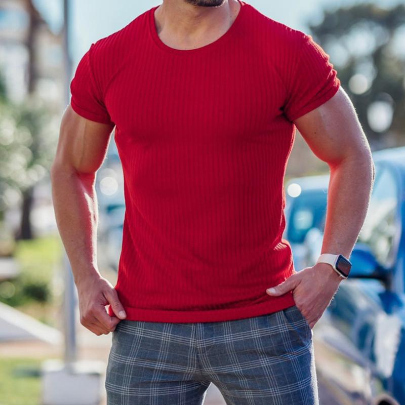 Men's Casual Solid Color Striped Crew Neck T-Shirt 82745047TO