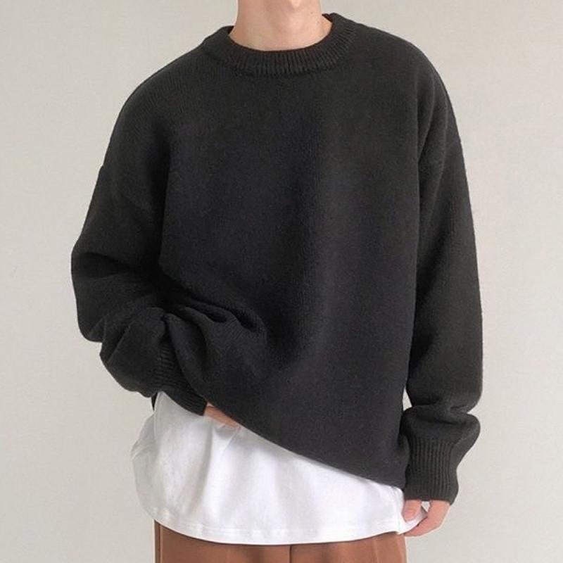 Men's Solid Loose Round Neck Long Sleeve Casual Sweater 25467223Z