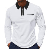 Men's Colorblock Lapel Chest Pocket Long Sleeve Casual Polo Shirt 60028178Z