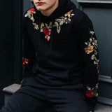 Men's Fashion Flower Embroidery Long Sleeve Loose Hoodie 38944961Z