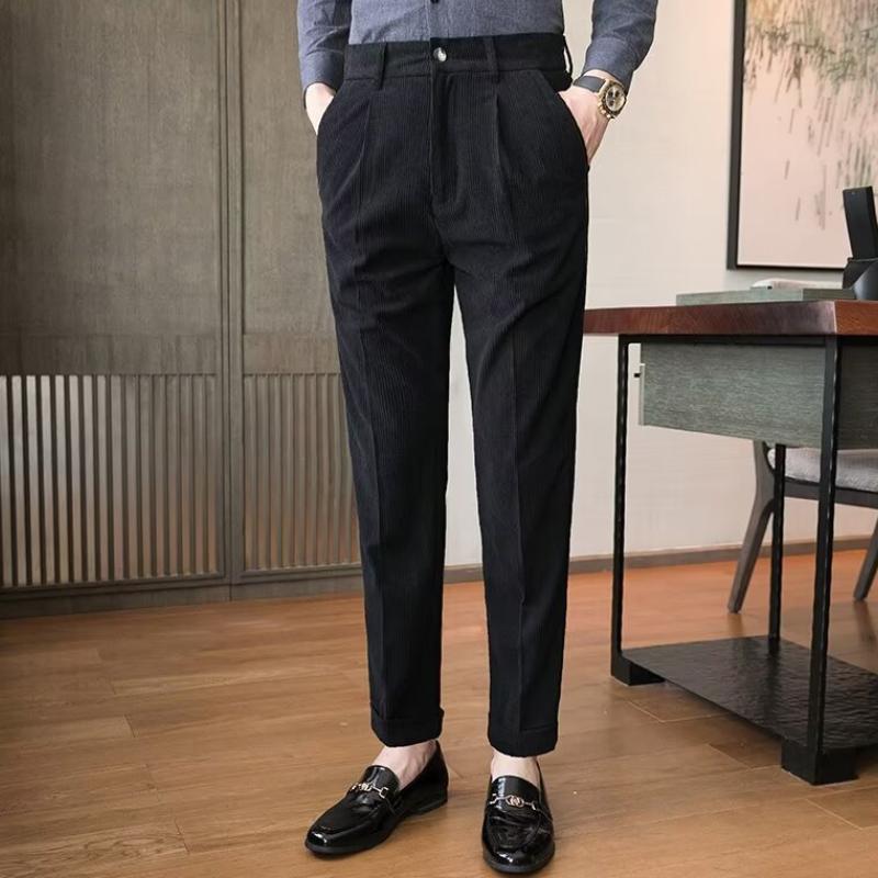 Men's Casual Business Solid Color Corduroy Straight Suit Pants 16316009Y