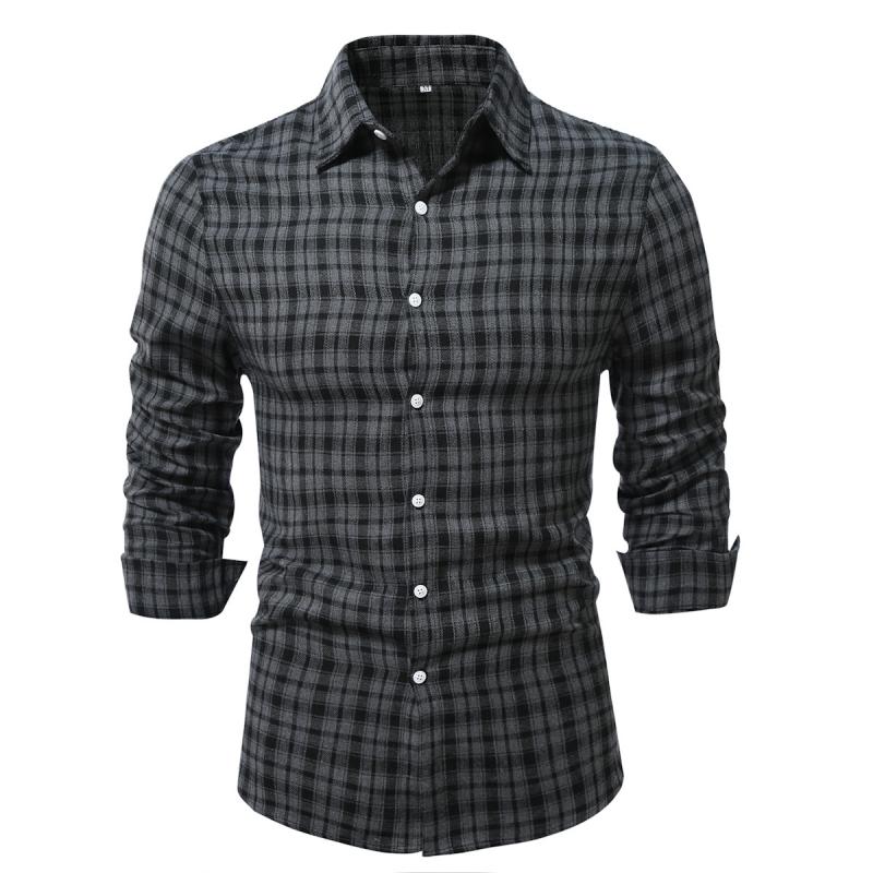 Men's Casual Brushed Plaid Long Sleeve Shirt 82349233Y