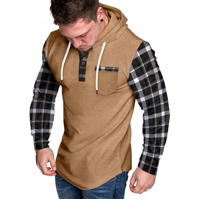 Men's Casual Check Color Block Button Hoodie 50430405Y