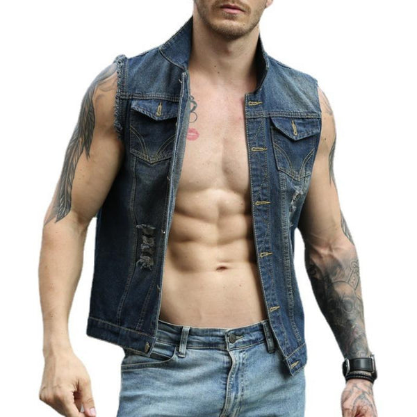 Men's Casual Ripped Denim Sleeveless Vest 12064554TO