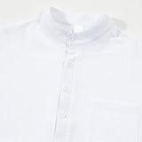 Men's Solid Cotton And Linen Stand Collar Short Sleeve Casual Shirt 17331455Z