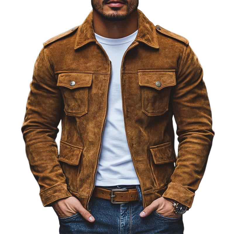 Men's Classic Casual Multi-Pocket Suede Jacket 54359712K