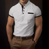 Men's Casual Waffle Colorblock Stand Collar Short-Sleeved T-Shirt 60371656Y