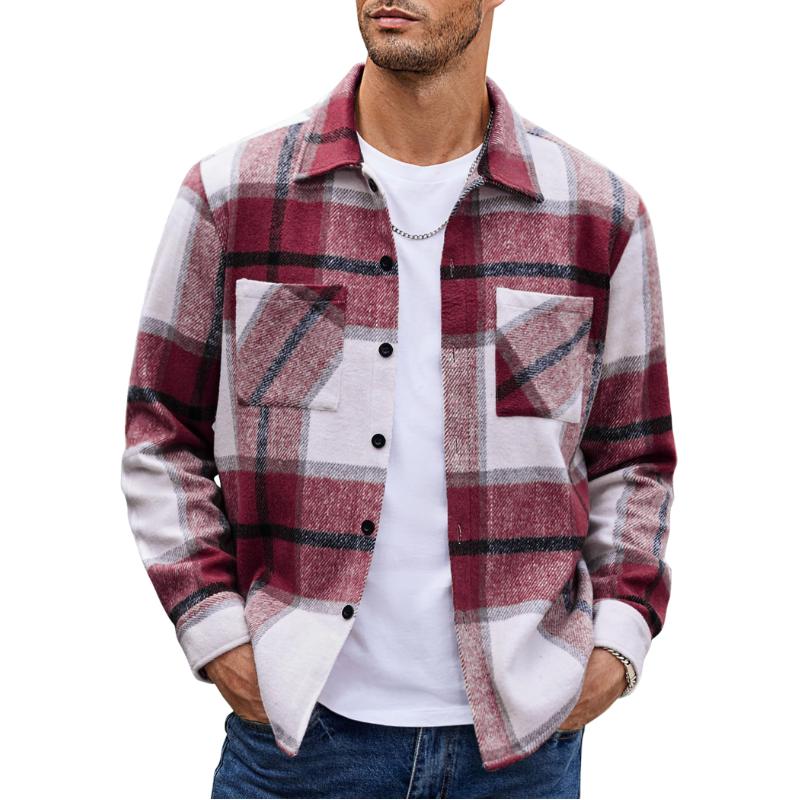 Men's Vintage Check Flannel Lapel Long Sleeve Shirt 17882382Y