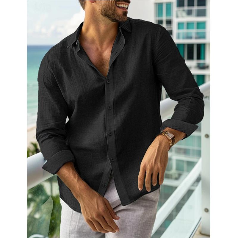 Men's Casual Solid Color Lapel Long Sleeve Shirt 56594338Y