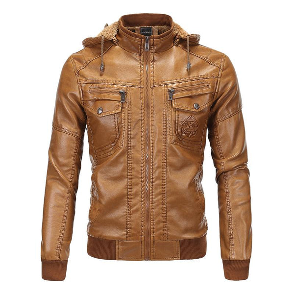 Men's Hooded Fleece Leather Jacket 24934542F