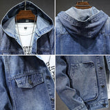 Men's Retro Washed Hooded Multi-pocket Denim Jacket 83429358Z
