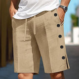 Men's Casual Cotton Linen Elastic Waist Button Decoration Shorts 08528675M