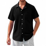 Men's Solid Color Lapel Short Sleeve Casual Shirt 42820330Z