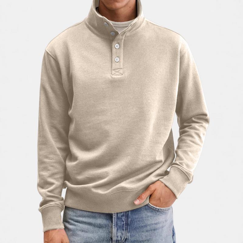 Men's Casual Solid Color Button Stand Collar Pullover Loose Sweatshirt 24842988M