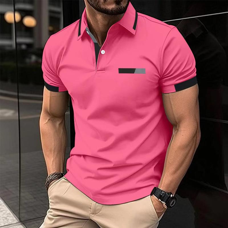 Men's Color Block Short Sleeve Casual Polo Shirt 60121197Z