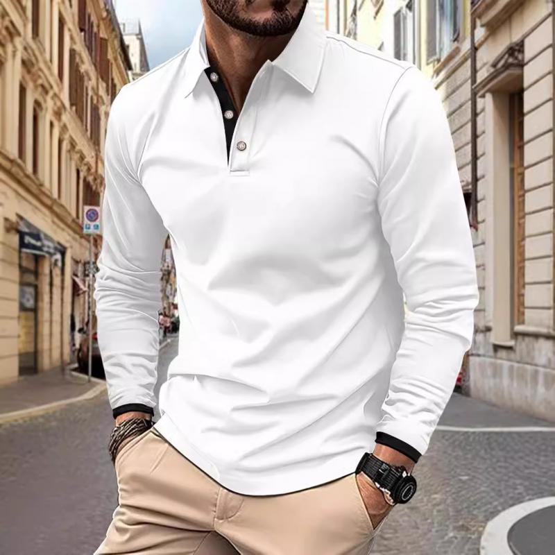 Men's Casual Colorblock Long Sleeve Polo Shirt 46986064Y