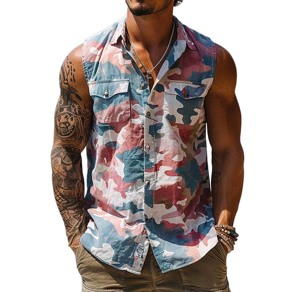 Men's Casual Camo Pocket Sleeveless Shirt Tank Top 15403159TO