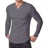 Men's Casual Solid Color Striped V-Neck Slim Fit Long Sleeve T-Shirt 49305594M