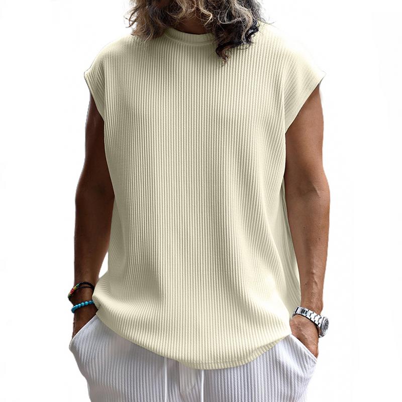 Men's Solid Color Vertical Stripes Round Neck Sleeveless T-shirt 32852979Z