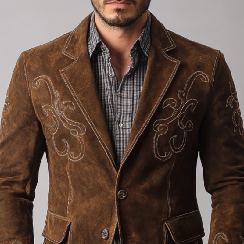 Men's Retro Classic Western Cowboy Style Slim Suede Blazer 42170927K