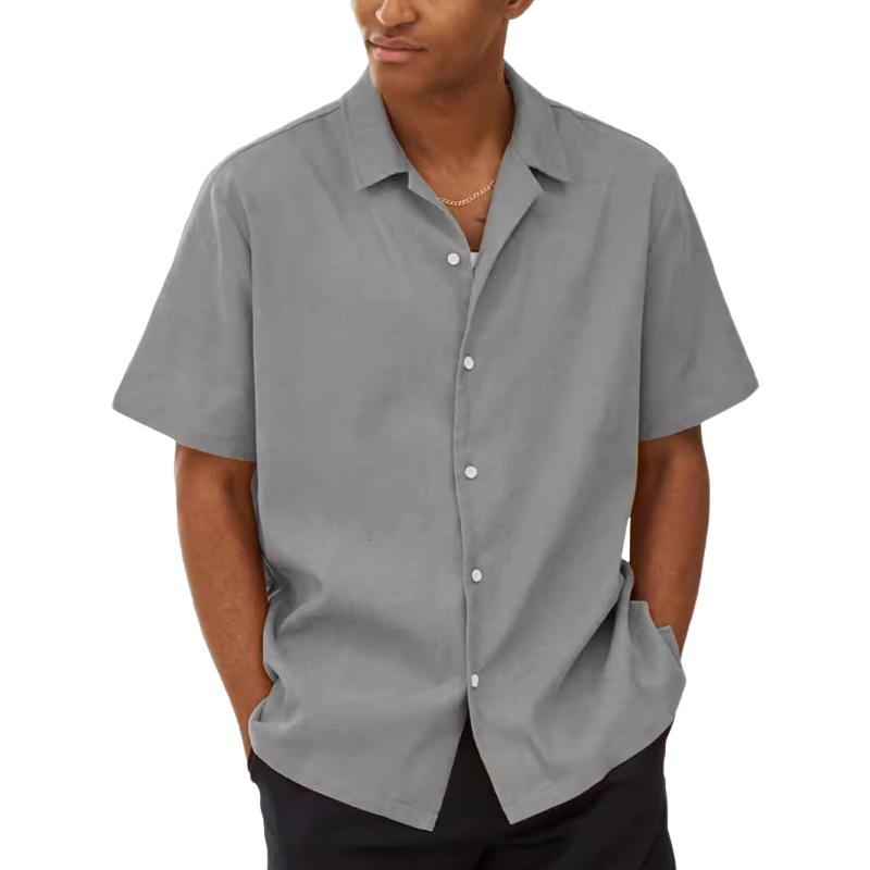 Men's Solid Color Casual Cuban Collar Short Sleeve Shirt 36548722Y