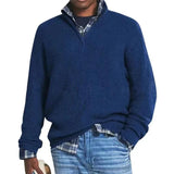 Men's Solid Color Loose Zipper Stand Collar Long Sleeve Knit Sweater 96215971Z