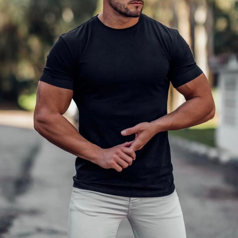 Men's Casual Solid Color Round Neck T-Shirt 08840105TO